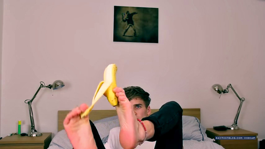 joe peels banana with his toes